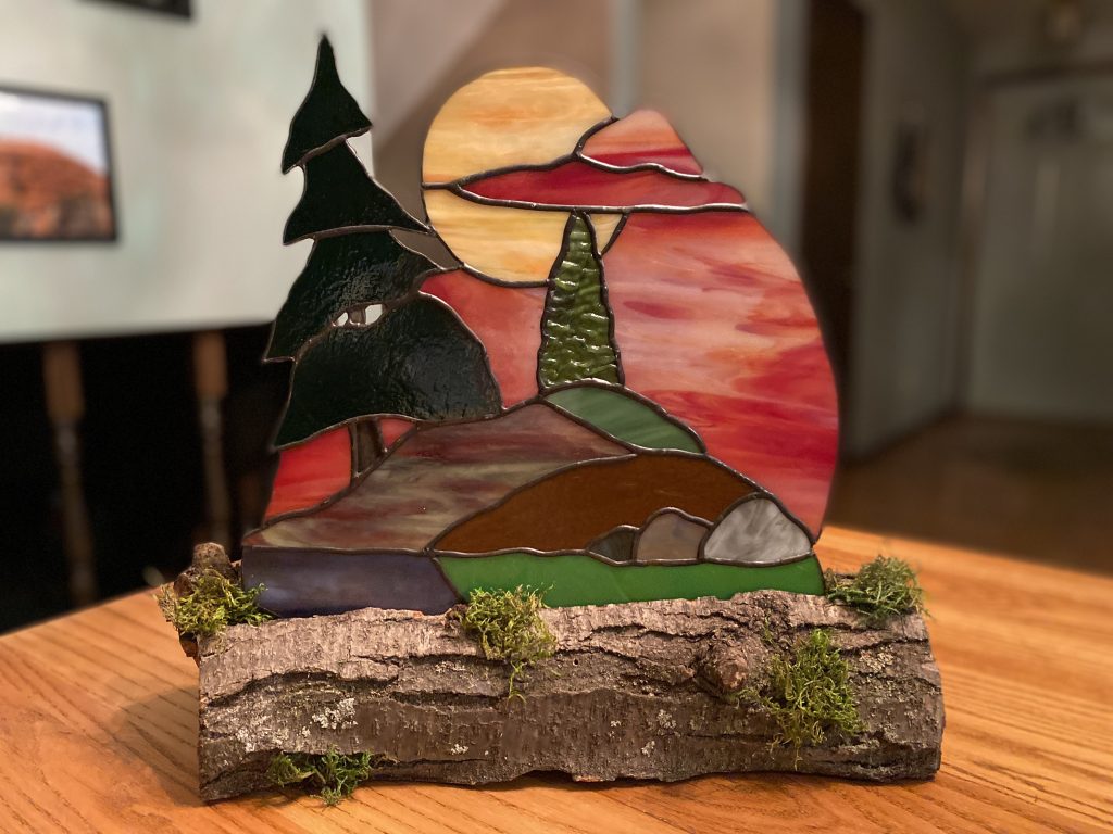 Stained Glass Landscape on a log